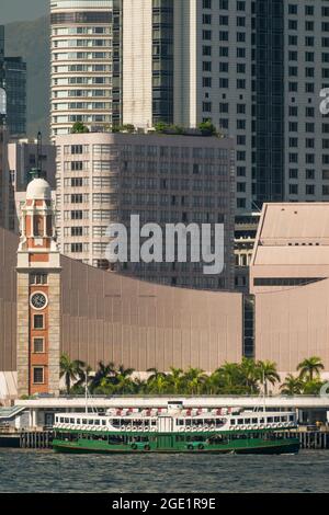 The 'Day Star', one of the Star Ferry fleet, leaves Tsim Sha Tsui to cross Victoria Harbour to Wan Chai on Hong Kong Island Stock Photo