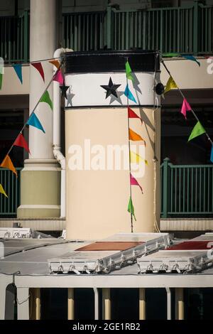 Detail of the funnel of the 'Shining Star', a reproduction 3rd Generation Star Ferry used for pleasure cruises on Victoria Harbour, Hong Kong Stock Photo