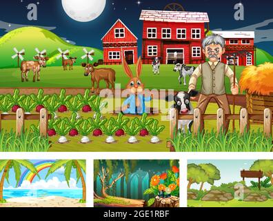 Four different nature horizontal scene illustration Stock Vector