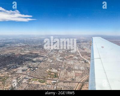 Flight flying over Phoenix, Arizona, USA Stock Photo