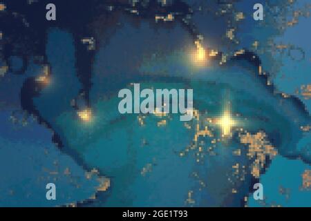 Abstract aquamarine blue and gold alcohol ink pattern with marble texture Stock Vector