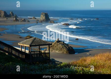 Beach access stairs, Oregon Islands National Wildlife Refuge-Coquille Point Unit, Bandon, Oregon Stock Photo