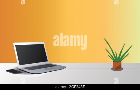 Laptop vector isolated. Pleasant work space. Realistic laptop or electronic gadget. Work from home. Stock Vector