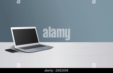 Laptop vector isolated. Pleasant work space. Realistic laptop or electronic gadget. Work from home. Stock Vector