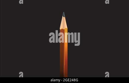 Pencil vector icon isolated on black background. Realistic yellow pencil sharpened. Stock Vector