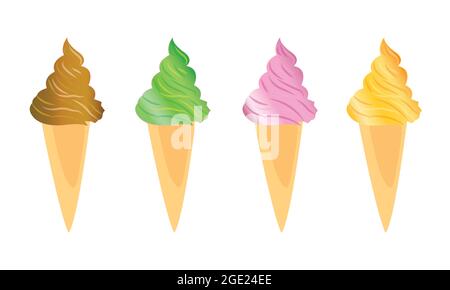 Ice cream collection, vector illustration. Tasty and cool cone ice creams. Stock Vector
