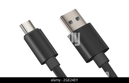 Data transfer cable or charging cable vector isolated. Wired cable. Computer or mobile accessory. Stock Vector