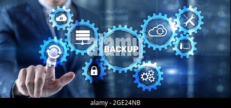 Backup Data recovery Cybersecurity. Mixed media technology concept. Stock Photo