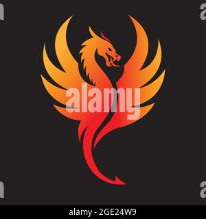 Angry fire dragon with stretched wings. Dragon tattoo vector isolated. Stock Vector
