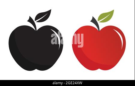 Apple vector isolated on white. Red and black apple logo. Tasty and healthy fruit. Stock Vector