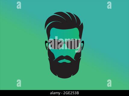 Bearded man's face, hipster character. Fashion silhouette avatar. Barbershop icon with trendy hairstyle. Stock Vector