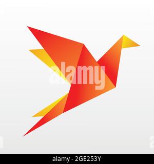 Beautiful bird paper craft flying in frame art isolated on background. Stock Vector