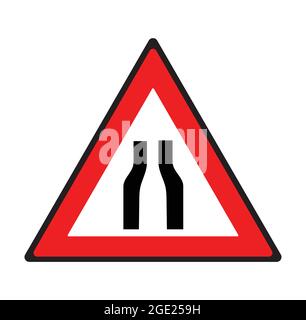 Narrow road ahead sign. Safety symbol. Stock Vector