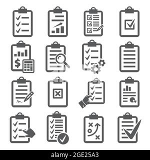 Clipboard icons set on white background. Stock Vector