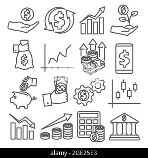 Investment line icons set on white background. Stock Vector