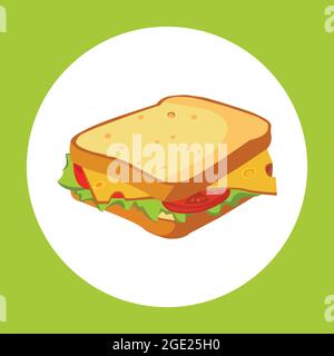 Sandwich with ham, cheese, tomatoes, lettuce, and toasted bread. Tasty sandwich vector isolated. Stock Vector