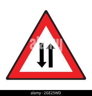 Two way traffic road sign. Safety symbol. Stock Vector