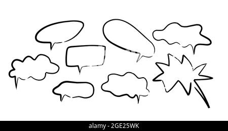 doodle speech bubbles, chat balloons variety forms. Stock Vector