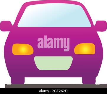 Car vector with head lights on. Car on the road vector isolated. Stock Vector