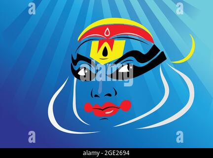 Kathakali face vector icon. Dance form of Kerala. Beautiful kathakali eyes. Stock Vector