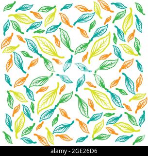 Colorful leaves pattern isolated on white. Leaf texture pattern. Stock Vector
