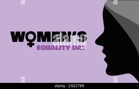 Women's equality day wish card. Banner or poster with woman face vector. Stock Vector