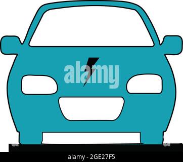 Electric car icon. Electrical automobile with current shock symbol. Eco friendly electro family vehicle concept. Stock Vector