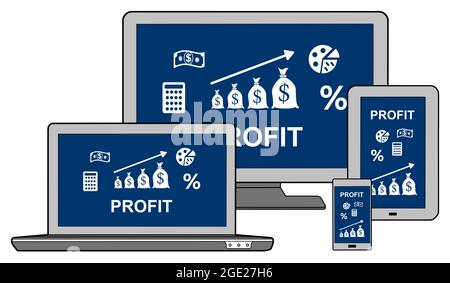 Profit concept shown on different information technology devices Stock Photo