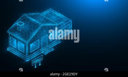 House for sale. Real estate concept. Polygonal illustration of a house with a garage on a dark blue background. Stock Vector