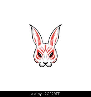 kitsune mask illustration, Japanese traditional mask, kitsune, kabuki, bunny, fox, logo icon vector illustration Stock Vector