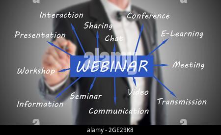 Webinar concept drawn by a businessman in background Stock Photo