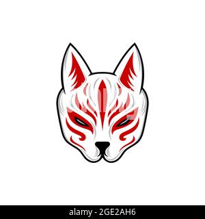 kitsune mask illustration, Japanese traditional mask, kitsune, kabuki, bunny, fox, logo icon vector illustration Stock Vector