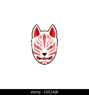 kitsune mask illustration, Japanese traditional mask, kitsune, kabuki, bunny, fox, logo icon vector illustration Stock Vector