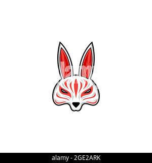 kitsune mask illustration, Japanese traditional mask, kitsune, kabuki, bunny, fox, logo icon vector illustration Stock Vector