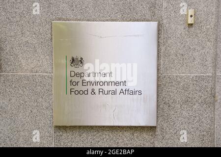 Department for Environment Food and Rural Affairs (Defra), building sign, London, United Kingdom 2021.