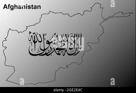 Map of Afghanistan with Taliban Flag Stock Photo