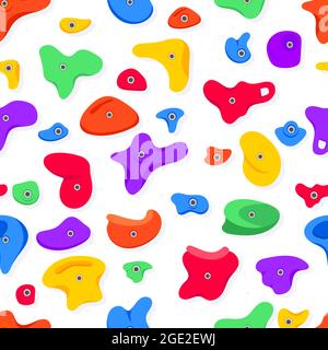Seamless pattern of climbing grips or holds in the gym bouldering training flat style design vector illustration. Stock Vector
