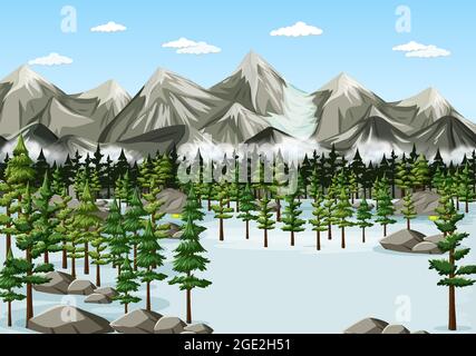 Seamless cartoon winter landscape background illustration Stock Vector