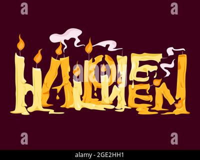 Halloween Text with the Melted Candles in Horror Style. Stock Vector
