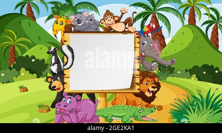 Empty wooden frame with various wild animals illustration Stock Vector ...