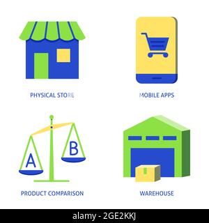 Shopping and product choice icon set in flat style. Vector illustration. Stock Vector