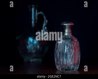 Sculpted Crystal Bottle with Silver Cover Stock Photo