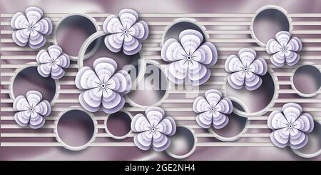 3D wallpaper background, High quality rendering decorative photomural wallpaper illustration, 3D flower Living room wallpaper. Stock Photo