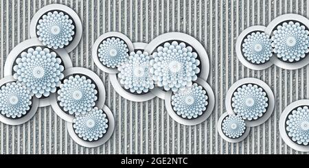 3D wallpaper background, High quality rendering decorative photomural wallpaper illustration, 3D flower Living room wallpaper. Stock Photo