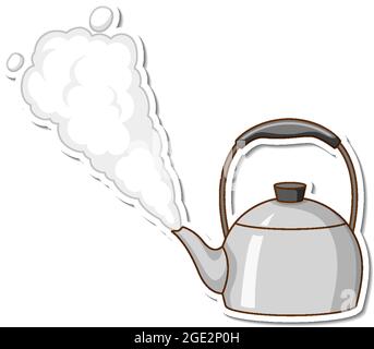 A sticker template of a kettle with boiling water isolated illustration ...