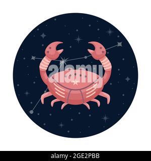 Flat vector illustration of cancer zodiac sign with stars and constellation Stock Vector