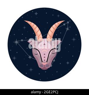 Flat vector illustration of capricornus zodiac sign with stars and constellation Stock Vector