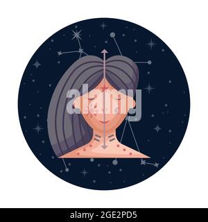 Flat vector illustration of gemini zodiac sign with stars and constellation Stock Vector
