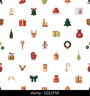 Vector seamless pattern with Christmas icons. New Year background Stock Vector