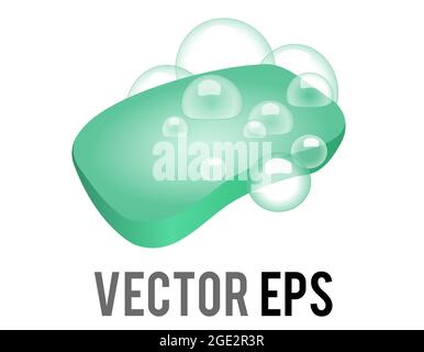 Vector bar of green soap icon with lathered bubbles, as used in the shower, bath or hand washing for bathing, washing and cleaning.  Recommended for u Stock Vector